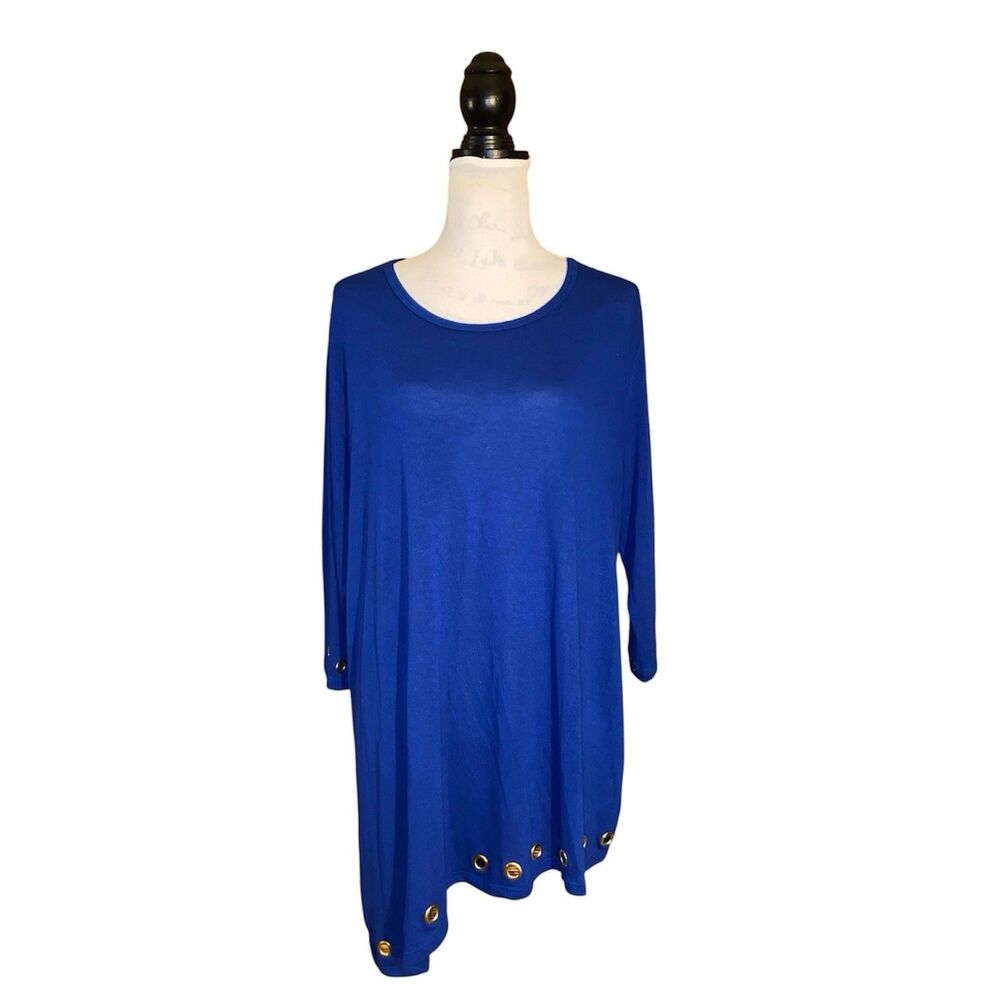 Belldini Women’s Asymmetric Top Size 2X Blue Scoop Neck Grommet-Side Tunic